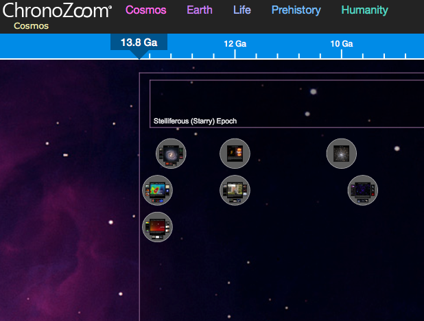 A screenshot of the Chronozoom website